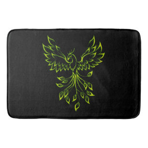 Green Phoenix Rises on Black Bath Mat