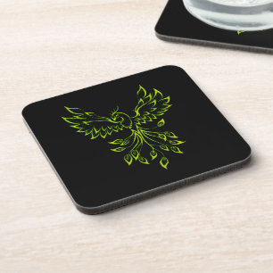 Green Phoenix Rises on Black  Coaster
