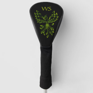 Green Phoenix Rises on Black Initial Golf Head Cover
