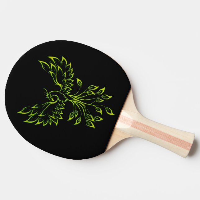 Green Phoenix Rises on Black  Ping Pong Paddle (Side)
