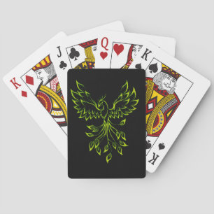 Green Phoenix Rises on Black Playing Cards