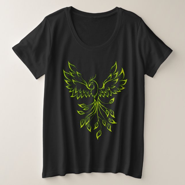Green Phoenix Rises on Black  Plus Size T-Shirt (Design Front)