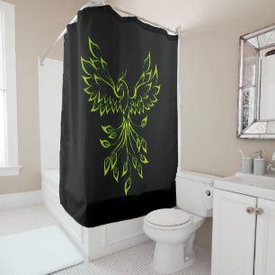 Green Phoenix Rises on Black Shower Curtain