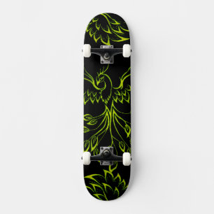 Green Phoenix Rises on Black Skateboard