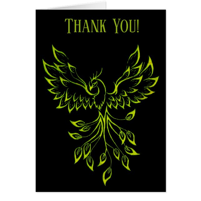 Green Phoenix Rises on Black Thank You (Front)