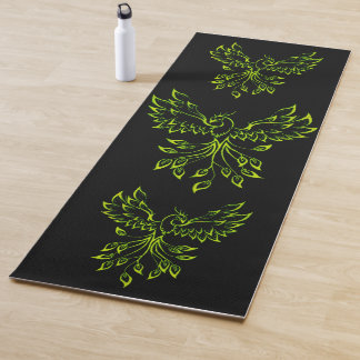 Green Phoenix Rises on Black Yoga Mat