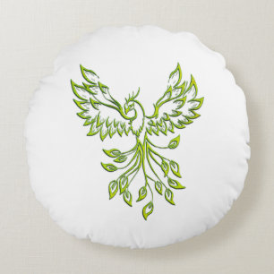 Green Phoenix Rises Round Cushion