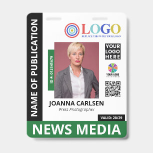Green Photo & 3 Logo QR Code Press ID Badge