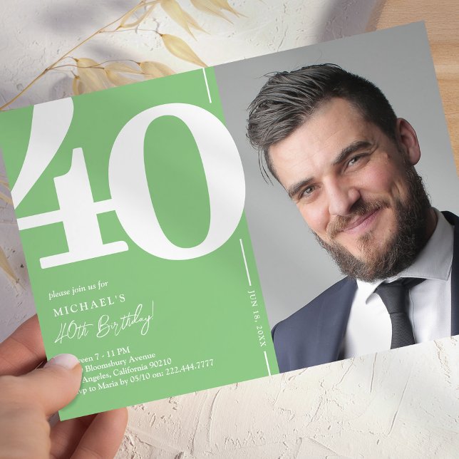 Green Photo 40th Birthday Party Invitation (Creator Uploaded)