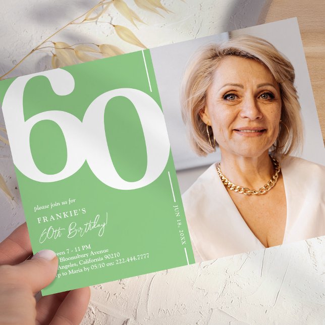 Green Photo 60th Birthday Invitation (Creator Uploaded)