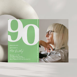 Green Photo 90th Birthday Party Invitation
