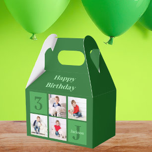 Green Photo Collage Custom Kids Birthday Party Favour Box