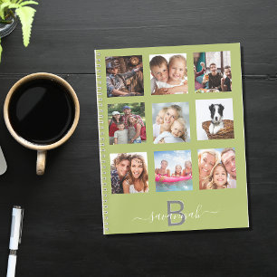Green photo collage monogram modern diary notebook
