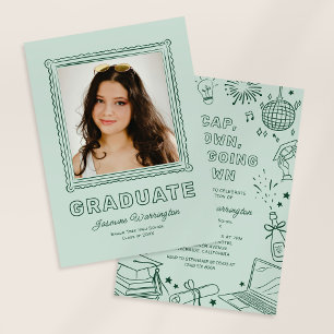 Green Photo Doodle Graduation Invite Announcement