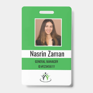 Green | Photo Employee Logo or QR CODE Security ID Badge