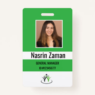 Green   Photo Employee Logo or QR CODE Security ID Badge