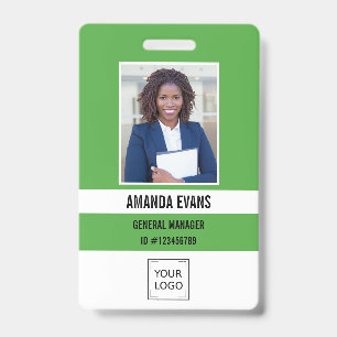 Green   Photo Employee Logo or QR CODE Security ID Badge