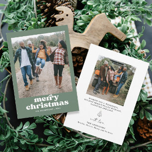 Green Photo Family Merry Christmas Card