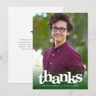 Green photo graduation bold typography modern thank you card