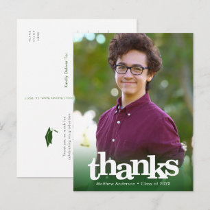 Green photo graduation bold typography thank you postcard