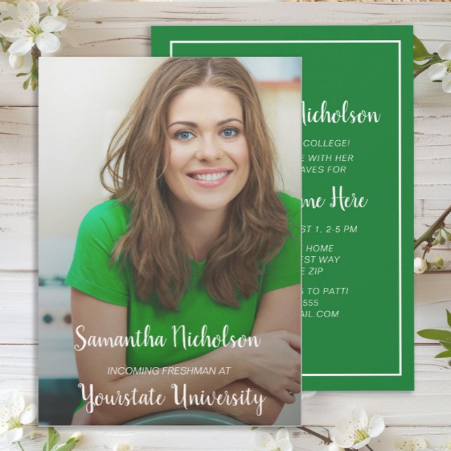 Green Photo Graduation Trunk College Dorm Party Invitation (Green graduation party photo invitation)
