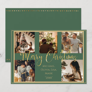 Green Photo Merry Christmas Gold Script Holiday Card