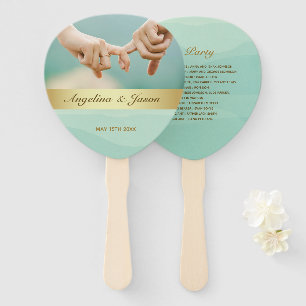 Green Photo Wedding Party Program Hand Fan
