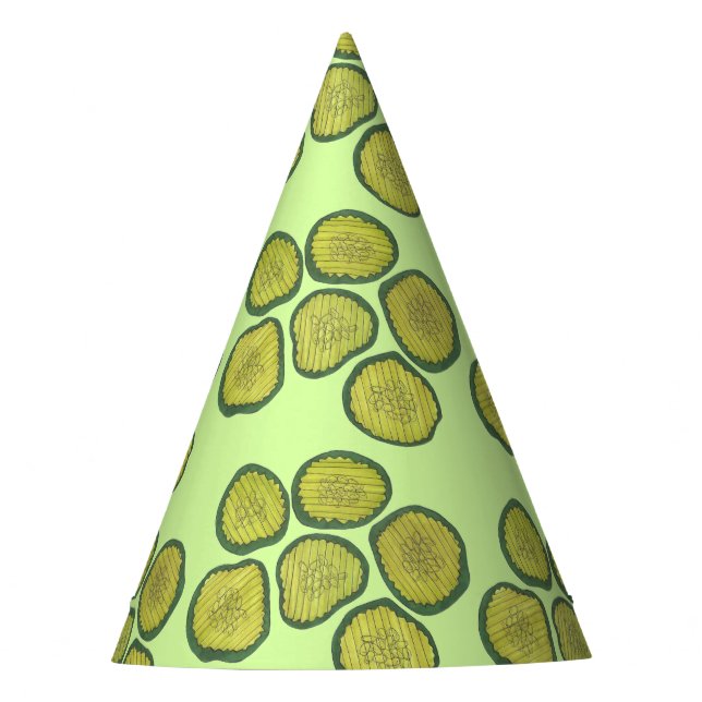 Green Pickle Chips Sweet Pickles Foodie Print Party Hat (Front)