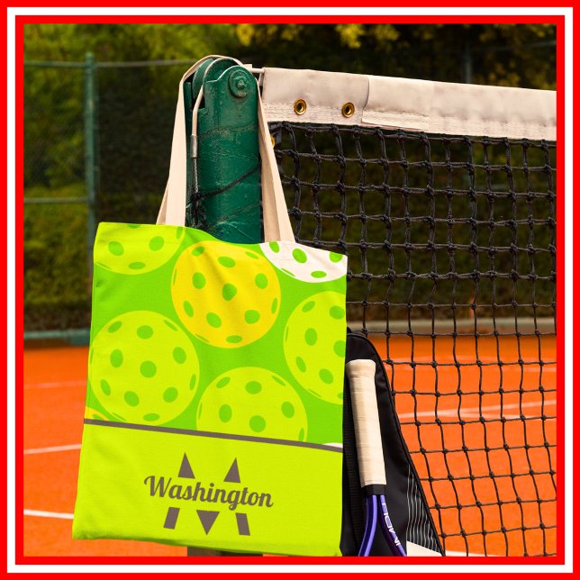 Green Pickleball Cool Modern Monogrammed Tote Bag (Green Pickleball Cool Modern Monogrammed Tote Bag)