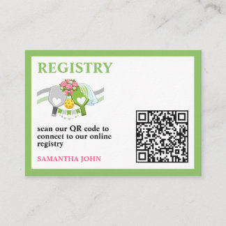 Green Pickleball QR Code Bridal Shower Registry Enclosure Card