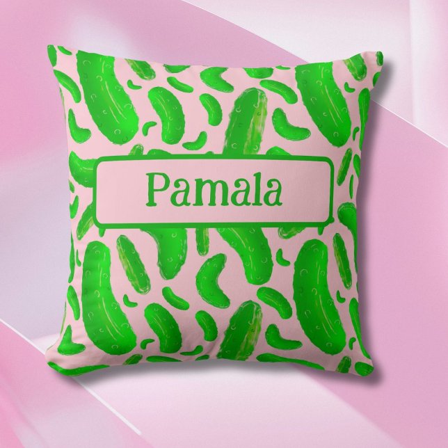 Green Pickles Pink Background Cushion (Creator Uploaded)