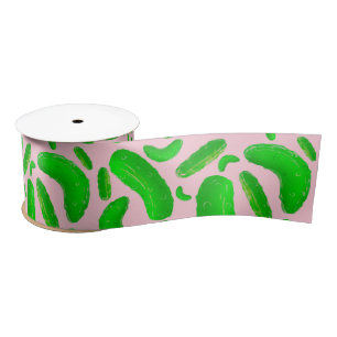 Green Pickles Pink Background Satin Ribbon