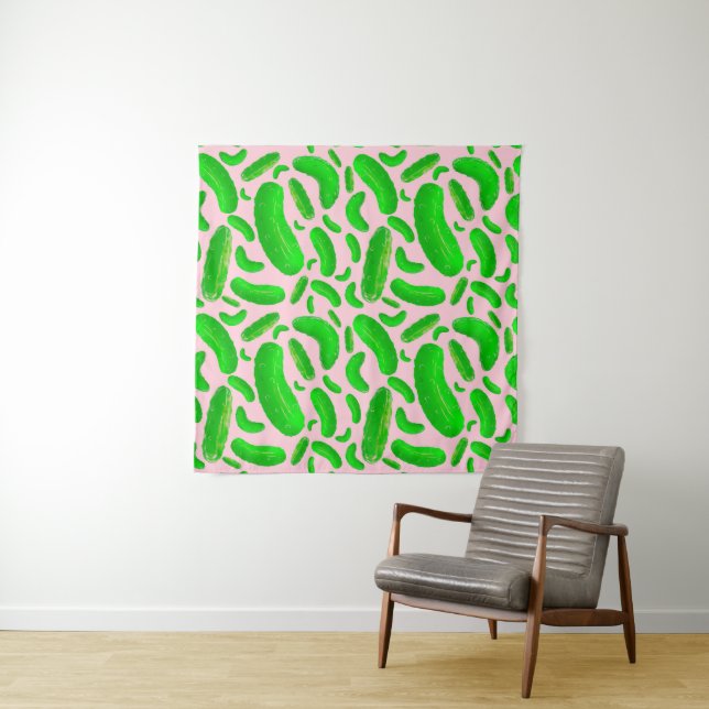 Green Pickles Pink Background Tapestry (In Situ)