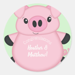 Green Pig Baby Shower Classic Round Sticker