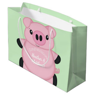 Green Pig Baby Shower Large Gift Bag