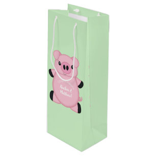 Green Pig Baby Shower Wine Gift Bag