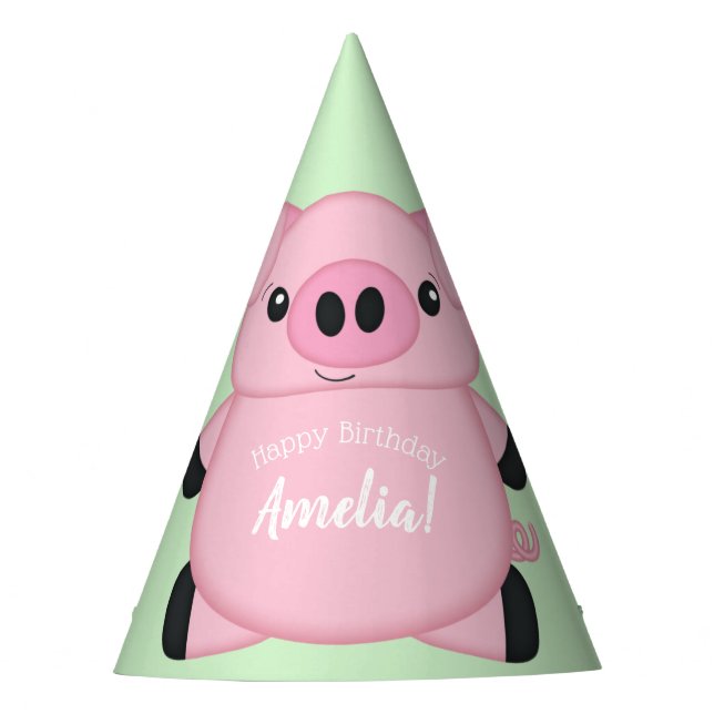 Green Pig Birthday Party Hat (Front)