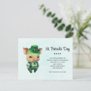 Green Pig in Fancy Attire St. Paddy's Day Party Invitation Postcard