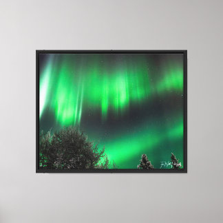 green pillars over tree silhouettes. canvas print