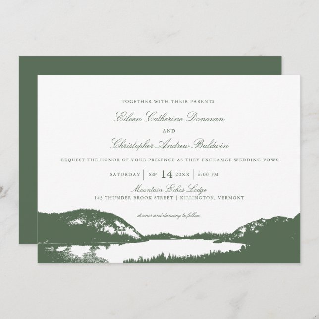 Green Pine and Mountain Lake | Wedding Invitation (Front/Back)
