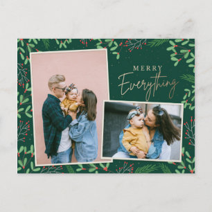 Green Pine Berries Merry Everything Multiple Photo Holiday Postcard