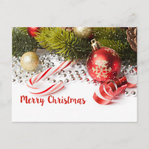 Green Pine Branch And Red Lanterns Illustration Postcard