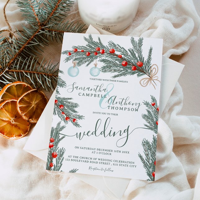 Green pine Christmas winter photo wedding Invitation (Green pine Christmas winter photo wedding Invitation)