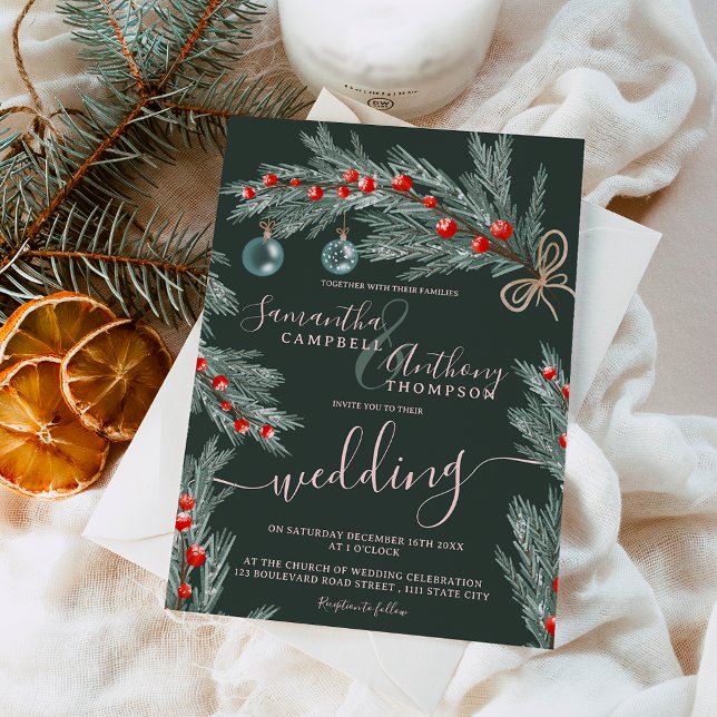 Green pine Christmas winter photo wedding Invitation (Green pine Christmas winter photo wedding Invitation)