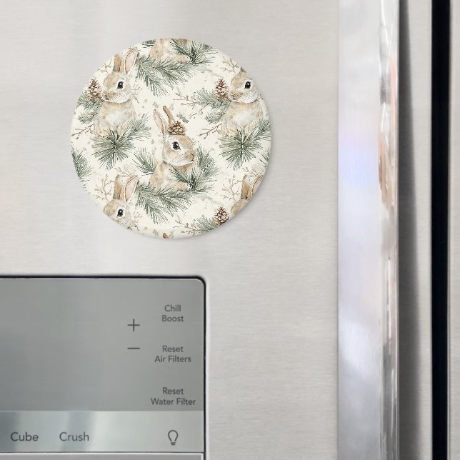 Green Pine Cones Bunny Rabbits Christmas Magnet (In Situ (Fridge))