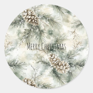 Green  Pine Cones Christmas Classic Round Sticker