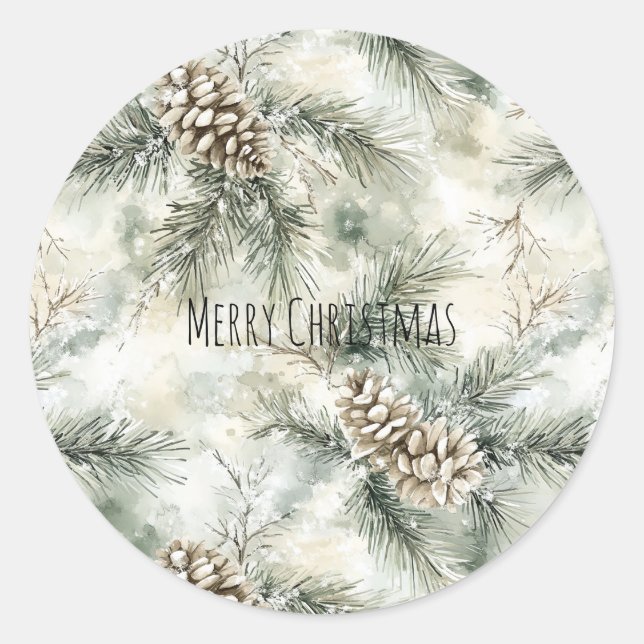 Green  Pine Cones Christmas Classic Round Sticker (Front)