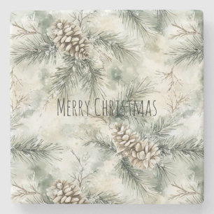 Green Pine Cones Christmas Stone Coaster