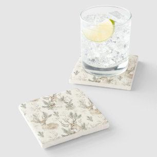 Green Pine Cones Deer Christmas Stone Coaster