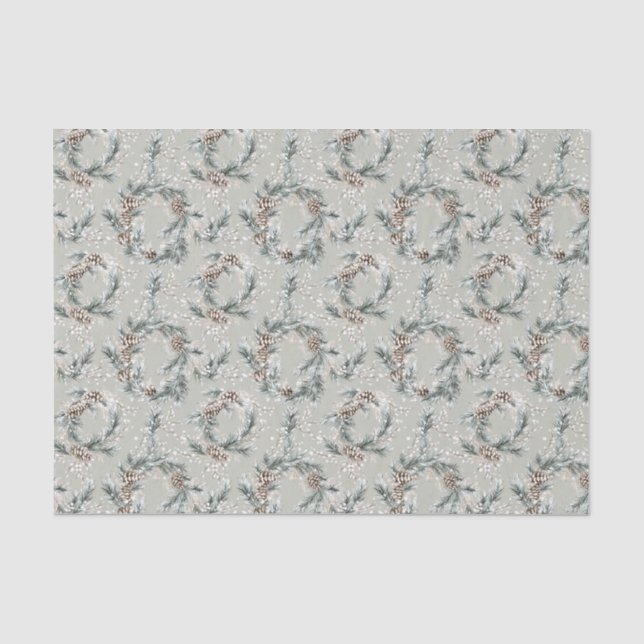 Green Pine Cones Wreaths Christmas Tissue Paper (Front)